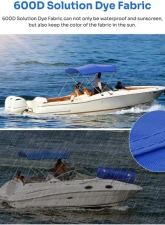 Kemimoto Pontoon Boat Bimini Top 4 Bow                                     - B1604-01401BG - Image 5