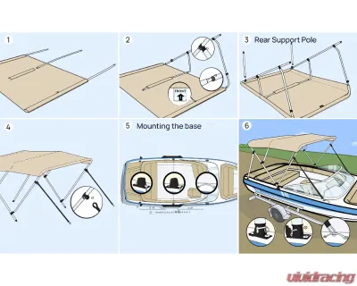 Kemimoto Pontoon Boat Bimini Top 4 Bow - B1604-01401BG