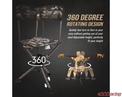 Kemimoto 360 Degree Tripod Swivel Hunting Chair w/ Backrest - B1702-00101
