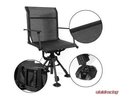 Kemimoto Hunting Fishing Chair 360 Degree Silent Swivel Hight Adjustable Quick Folding Blind Chair - B1702-00301BK