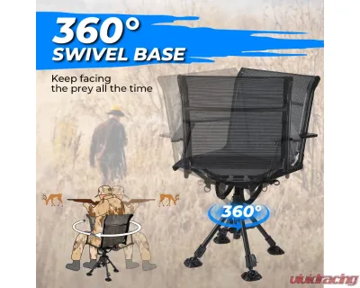 Kemimoto Hunting Fishing Chair 360 Degree Silent Swivel Hight Adjustable Quick Folding Blind Chair - B1702-00301BK