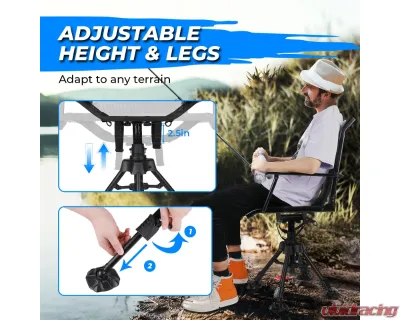 Kemimoto Hunting Fishing Chair 360 Degree Silent Swivel Hight Adjustable Quick Folding Blind Chair - B1702-00301BK