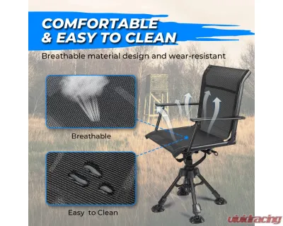 Kemimoto Hunting Fishing Chair 360 Degree Silent Swivel Hight Adjustable Quick Folding Blind Chair - B1702-00301BK