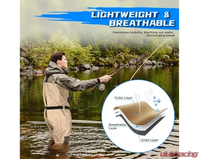 Kemimoto Men's Waders Pants Breathable Chest Wader Fly Fishing & Duck Hunting / Khaki - B1705-00101MLS