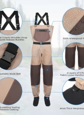 Kemimoto Men's Waders Pants Breathable Chest Wader Fly Fishing & Duck Hunting / Khaki                                     - B1705-00101MLS - Image 5