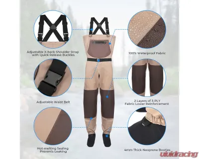 Kemimoto Men's Waders Pants Breathable Chest Wader Fly Fishing & Duck Hunting / Khaki - B1705-00101MLS
