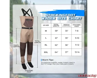 Kemimoto Men's Waders Pants Breathable Chest Wader Fly Fishing & Duck Hunting / Khaki - B1705-00101MLS