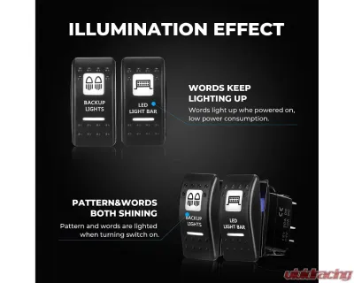 Kemimoto 5 Pin ATV Rocker Switch Toggle ON-Off Led Light Bar | Backup Lights Push Button Rocker - BZH0041-02
