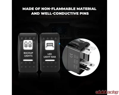 Kemimoto 5 Pin ATV Rocker Switch Toggle ON-Off Led Light Bar | Backup Lights Push Button Rocker - BZH0041-02
