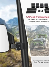 Kemimoto UTV Side | Center Mirror Polaris RZR / Maverick X 31.75"-2" Roll Bar Cage                                     - BZH0211-02 - Image 6