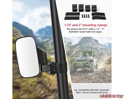 Kemimoto UTV Side | Center Mirror Polaris RZR / Maverick X 31.75"-2" Roll Bar Cage - BZH0211-02