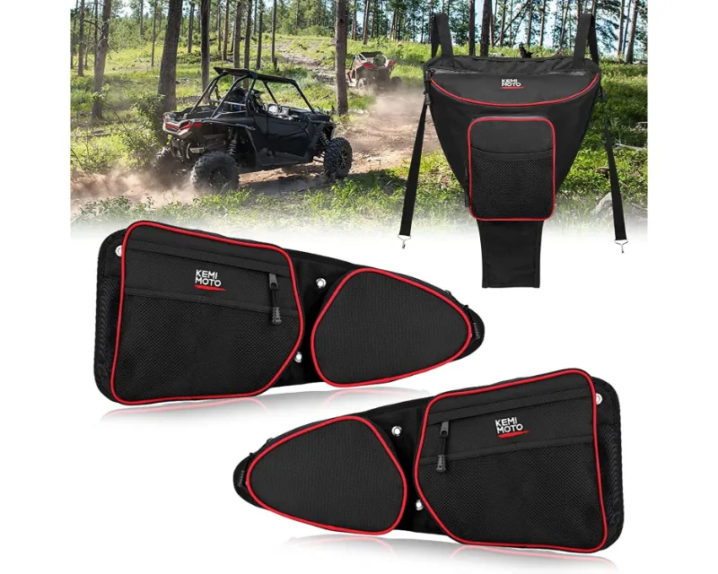 Kemimoto Storage Bag Set Red RZR Door Bags | Center Storage Bag w/ Water Resistant Zippers Polaris RZR - BZH0220-02