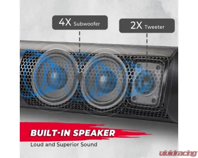 Kemimoto UTV Speakers / 2X Tweeters 4X Subwoofers Waterproof BluetoothAUX Input USB Port 500W 28" Outdoor Marine Soundbars - BZH0236-02