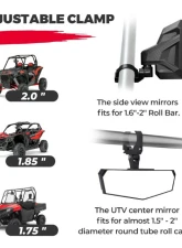 Kemimoto UTV Side Mirrors and Center Mirror1.6"-2" Roll Bar                                     - BZH0237-02 - Image 2