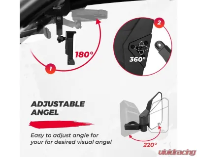 Kemimoto UTV Side Mirrors and Center Mirror1.6"-2" Roll Bar - BZH0237-02