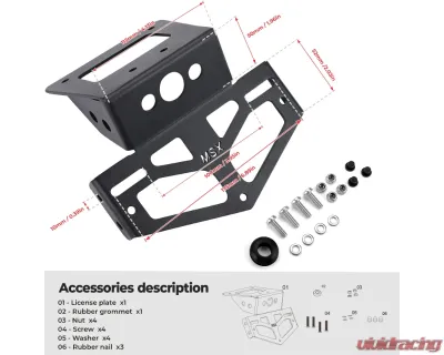 Kemimoto License Plate Bracket Holder Fender Eliminator Kits Honda Grom - F0302-00601BK