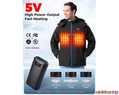 Kemimoto Men's Classic Heated Jacket w/ Detachable Hood - F1117-03701MBK