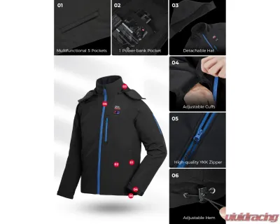 Kemimoto Men's Classic Heated Jacket w/ Detachable Hood - F1117-03701MBK