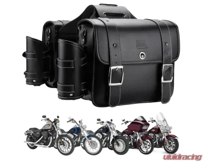 Kemimoto Motorcycle PU Leather Saddlebags w/ Water Cup Holder Dyna Sportster - F1801-01901BK