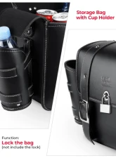 Kemimoto Motorcycle PU Leather Saddlebags w/ Water Cup Holder Dyna Sportster                                     - F1801-01901BK - Image 2