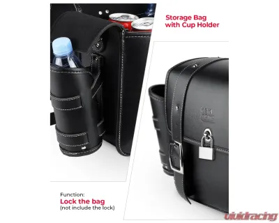 Kemimoto Motorcycle PU Leather Saddlebags w/ Water Cup Holder Dyna Sportster - F1801-01901BK