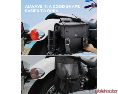 Kemimoto Motorcycle PU Leather Saddlebags w/ Water Cup Holder Dyna Sportster - F1801-01901BK