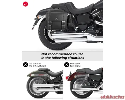 Kemimoto Motorcycle PU Leather Saddlebags w/ Water Cup Holder Dyna Sportster - F1801-01901BK