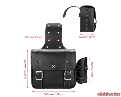 Kemimoto Motorcycle PU Leather Saddlebags w/ Water Cup Holder Dyna Sportster - F1801-01901BK