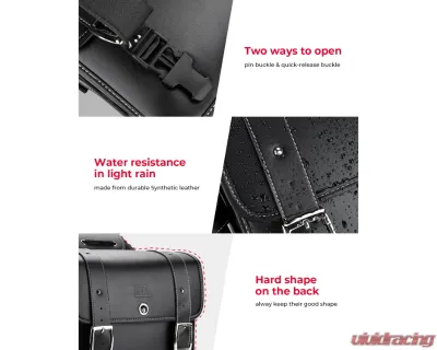 Kemimoto Motorcycle PU Leather Saddlebags w/ Water Cup Holder Dyna Sportster - F1801-01901BK