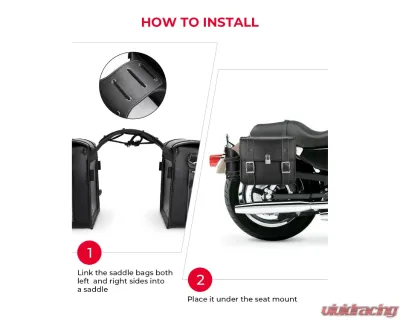 Kemimoto Motorcycle PU Leather Saddlebags w/ Water Cup Holder Dyna Sportster - F1801-01901BK