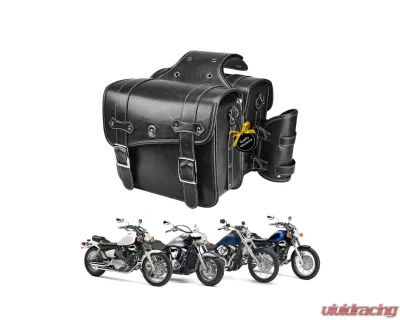 Kemimoto Motorcycle PU Leather Saddlebag w/ Cup Pocket - F1801-02001BK