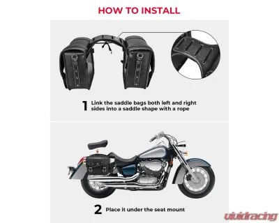 Kemimoto Motorcycle PU Leather Saddlebag w/ Cup Pocket - F1801-02001BK