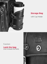 Kemimoto Motorcycle PU Leather Saddlebag w/ Cup Pocket                                     - F1801-02001BK - Image 6