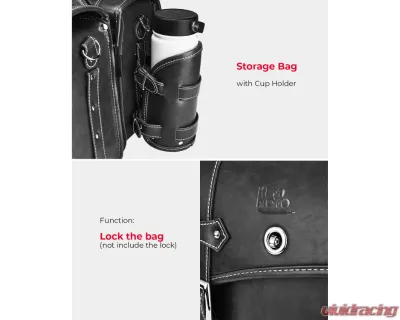 Kemimoto Motorcycle PU Leather Saddlebag w/ Cup Pocket - F1801-02001BK
