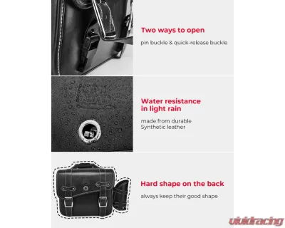 Kemimoto Motorcycle PU Leather Saddlebag w/ Cup Pocket - F1801-02001BK