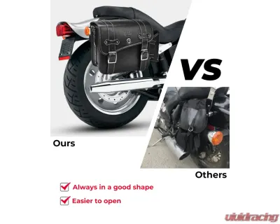 Kemimoto Motorcycle PU Leather Saddlebag w/ Cup Pocket - F1801-02001BK