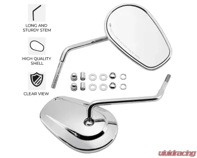 Kemimoto Black Long Stem Side Rear View Mirrors Harley - FHADA419BK