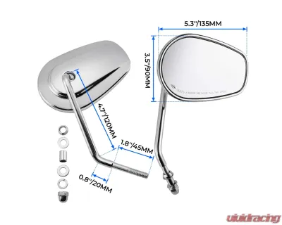 Kemimoto Chrome Long Stem Side Rear View Mirrors Harley - FHADA419CH