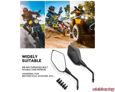 Kemimoto Motorcycle Mirrors / Convex Handlebar Rear View Side Mirror w/ M8 M10 Bolt - FMIUN010