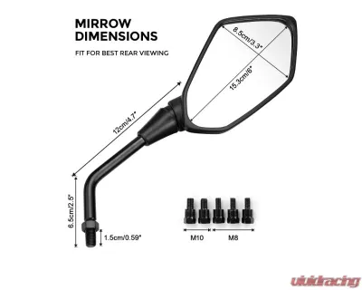 Kemimoto Motorcycle Mirrors / Convex Handlebar Rear View Side Mirror w/ M8 M10 Bolt - FMIUN010
