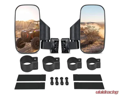 Kemimoto UTV 360 Degree Adjustable Side Mirrors w/ 1.75" -2" Roll Bar Cage Polaris RZR - FTVMI017WH