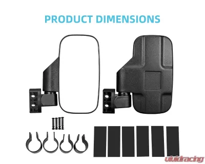 Kemimoto UTV 360 Degree Adjustable Side Mirrors w/ 1.75" -2" Roll Bar Cage Polaris RZR - FTVMI017WH