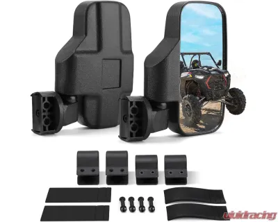 Kemimoto UTV 360 Degree Adjustable Side Mirrors w/ 1.75" -2" Roll Bar Cage Polaris RZR - FTVMI017WH
