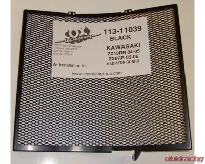 Cox Racing Group Radiator Guard Black Kawasaki ZX10R | Kawasaki ZX6R 1995-2018 - 113-11039