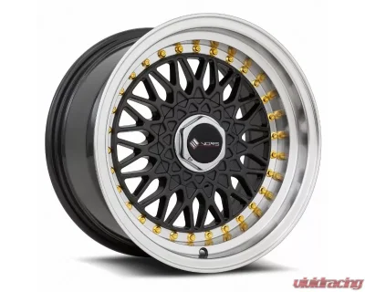 Vors VR3 Wheel 16x8 4x108 20mm Gun Metal Machine Lip Gold Rivet - VR0316808H20GM-408