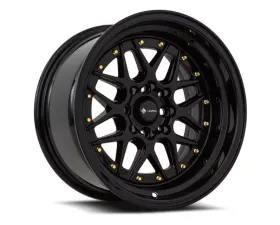 Vors VR7 Wheel 15x8 4x108 0mm All Black Gold Rivet