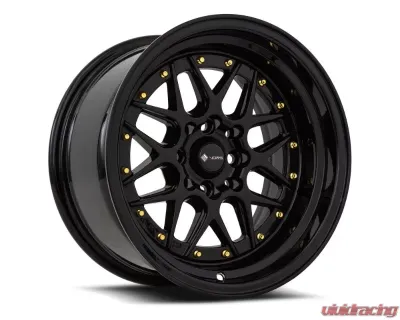 Vors Wheels VR7 15x9 4x100|4x114.3 0mm All Black Gold Rivet - VR0715908H0BK