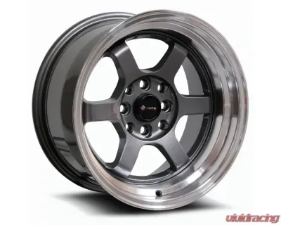 Vors TR7 Wheel 15x8 4x108 0mm Gun Metal Graphite Machine Lip - TR0715808H0GM-408