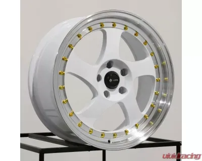 Vors Wheels VR2 18x8 5x115 35 mm White Machine Lip Gold Rivet - VR02188051435W-515
