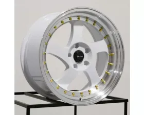 Vors Wheels VR2 18x9 5x108 35 mm White Machine Lip Gold Rivet
